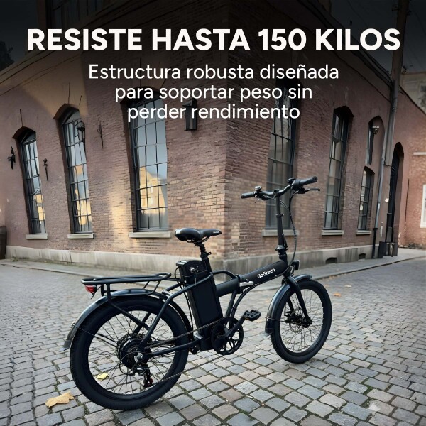 Bicicleta Electrica Gogreen Compact Plegable Rod 20 250w 36v Variante Color Negro