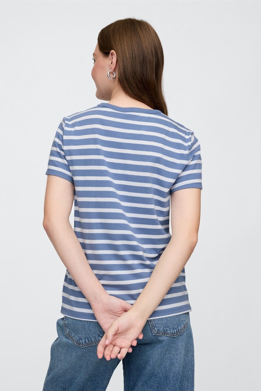 Remera A Rayas Cuello Redondo Mujer Blue White Stripe