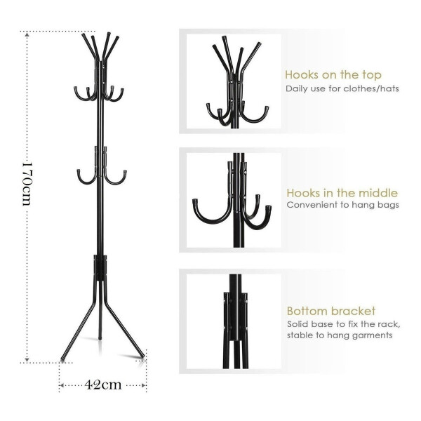 Perchero Metálico Reforzado Organizador De Ropa Ganchos Variante Color Negro