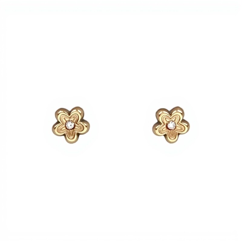 Caravanas Flor de oro - Oro bajo -Zirconia - CA8058 conpiedra