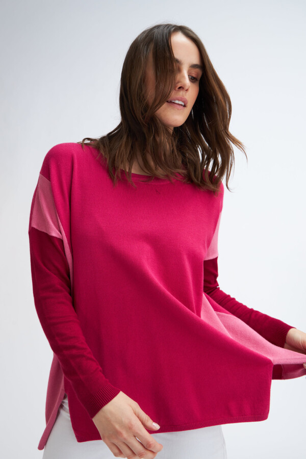 Sweater punto combinado Fucsia
