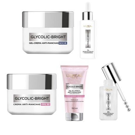 Pack Loreal Paris Glycolic Bright cuidado de Skin de 5 pasos Pack Loreal Paris Glycolic Bright cuidado de Skin de 5 pasos