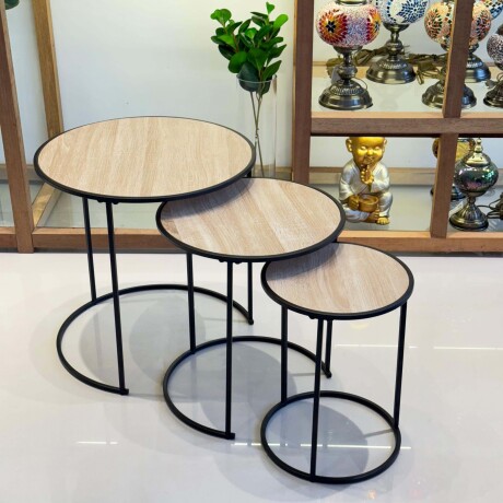 Juego de 3 Mesas Nido Auxiliares Hierro / Madera Juego de 3 Mesas Nido Auxiliares Hierro / Madera