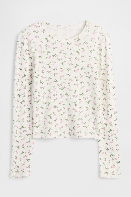 Remera Rib Niña White Floral Print
