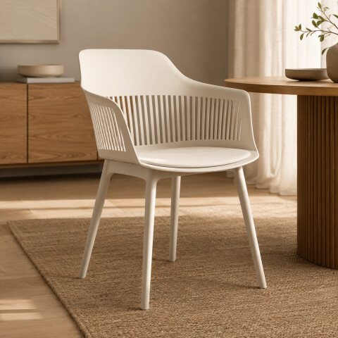 Silla Comedor X4 Cocina Aurora Marcela Nórdica Apoyabrazos Beige 1