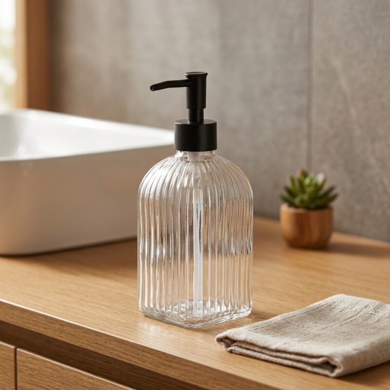 Dispensador de jabón de vidrio 490ml TRANSPARENTE