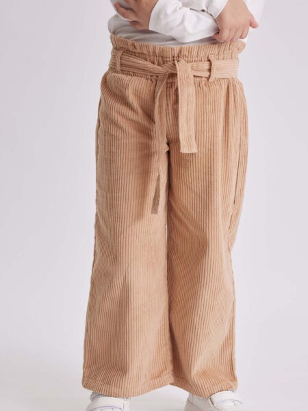 Pantalón ancho con lazo pana Taupe