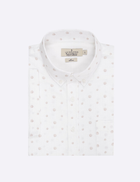 Camisa m/c lino estampada blanco/rosa