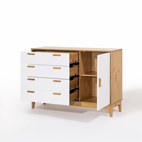 CÓMODA CAJONERA GUARDARROPA 4 CAJONES 1 PUERTA EN MADERA MACIZA BLANCO