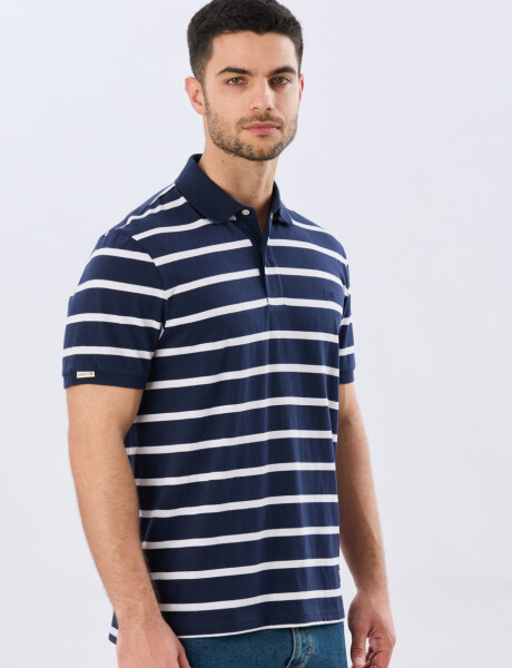 REMERA POLO RAYADA JERSEY Azul Oscuro