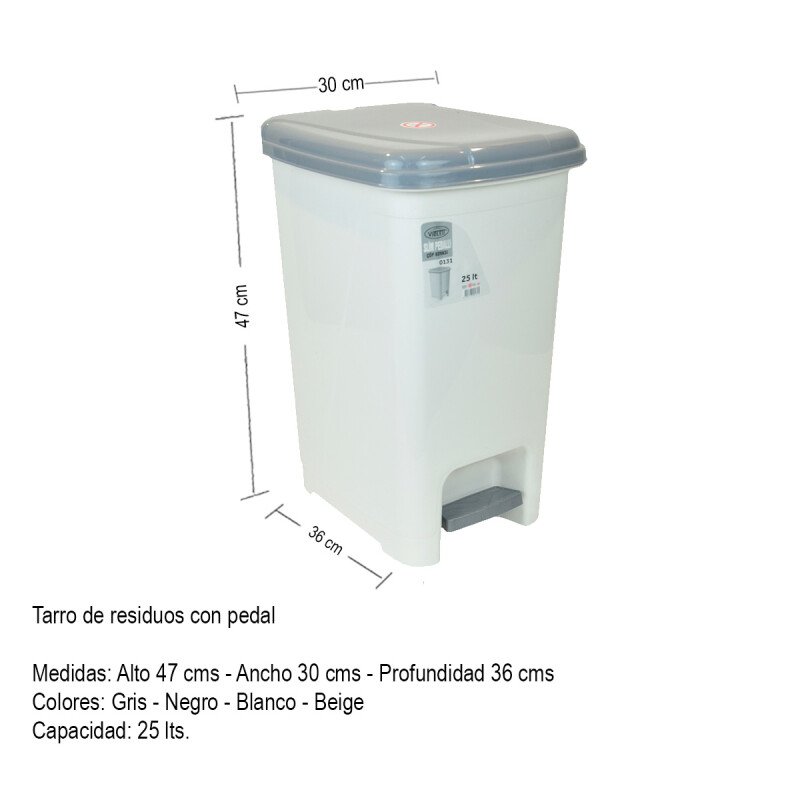 Tarro de residuos 25L con pedal BLANCO