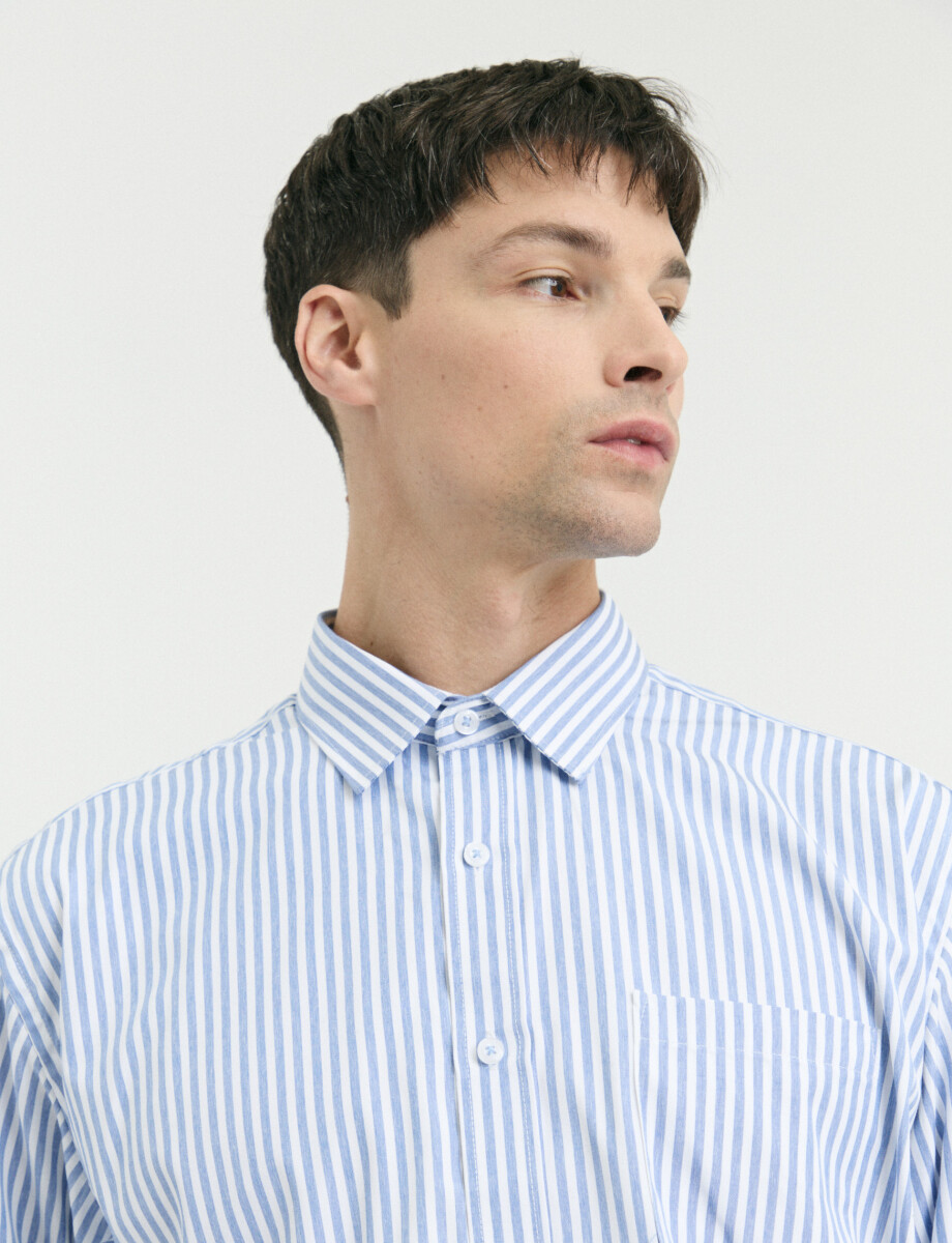 CAMISA HARRINGTON LABEL - Blanco/celeste 