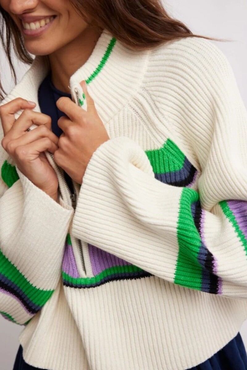 STRIPED GRETA HALF ZIP Blanco