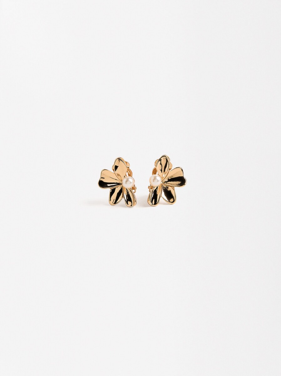 Pendientes Media Flor Con Perla - dorado 