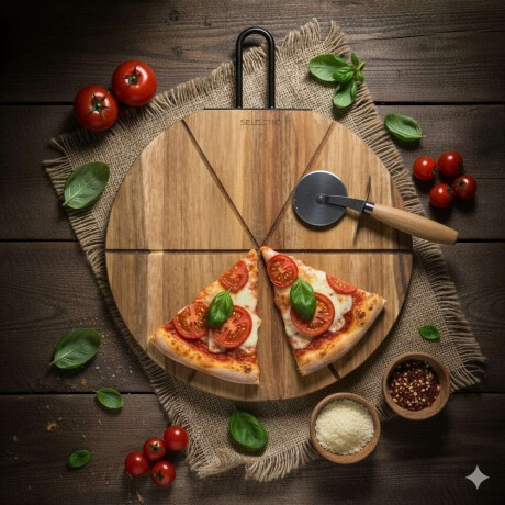 Set Tabla Madera Acacia Con Cortador Pizza D31X15Cm