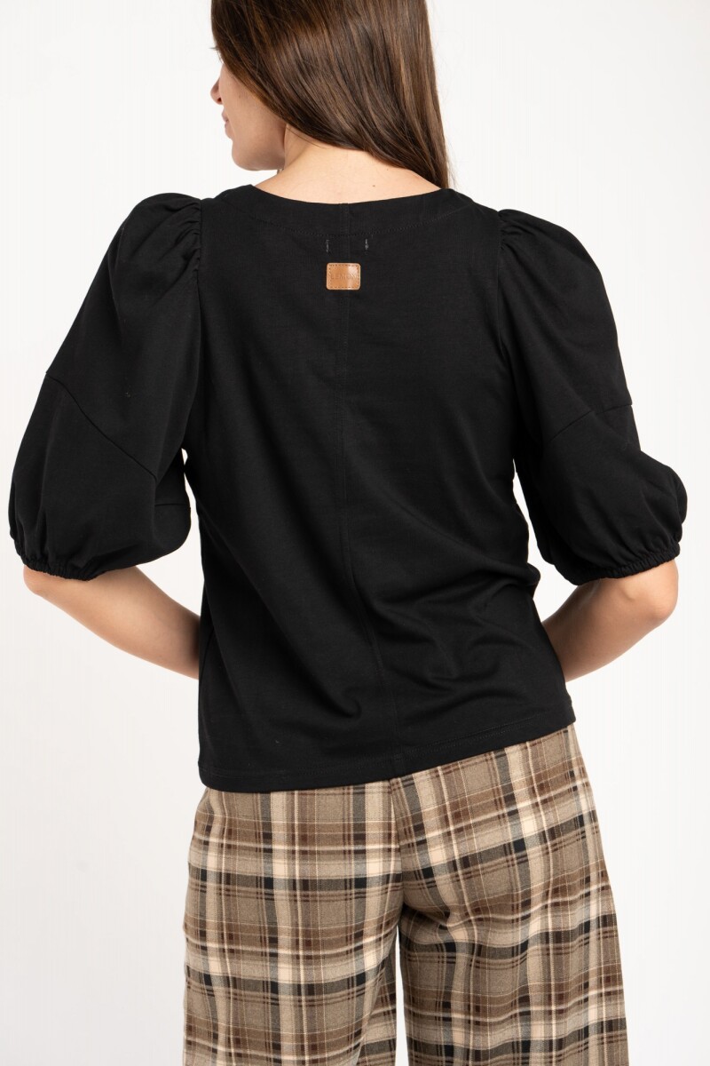 Remera Algodón Manga Globo Negro