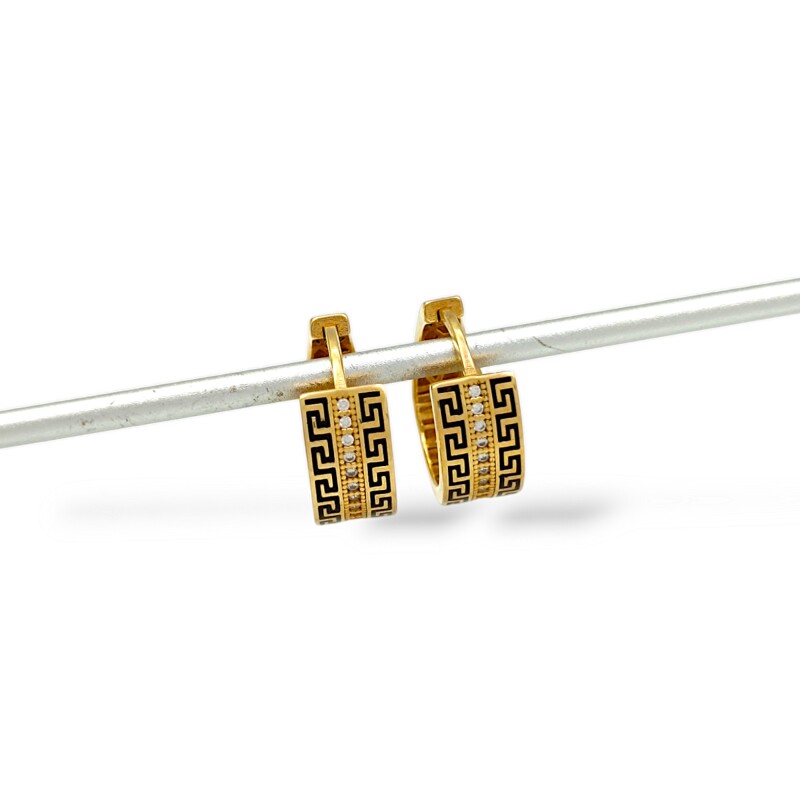 Caravanas aros Greca de oro - Oro bajo - Zirconia- CA8084 conpiedra
