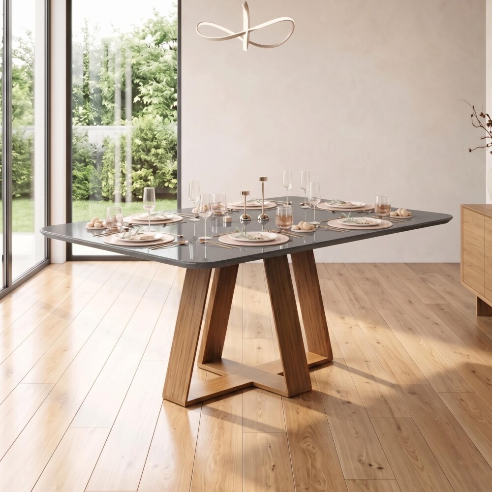 Juego De Comedor - 6 Sillas + Mesa Vidrio - Celeste Blanco / gris