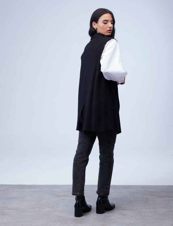 Chaleco Largo Solapa NEGRO