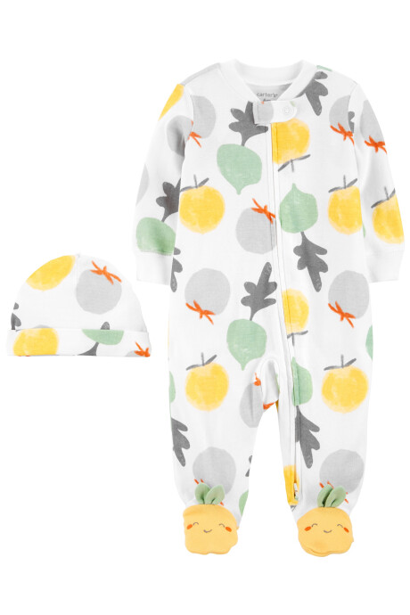 Pijama de algodón con pie y gorro diseño limones 0