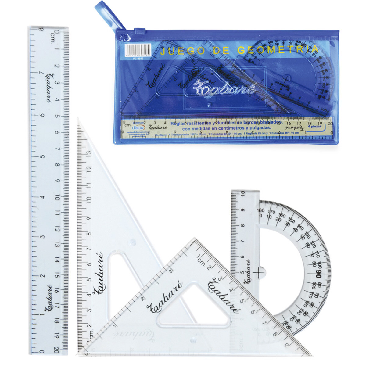 Juego De Geometría Tabaré x4 Regla Escuadra + Estuche 