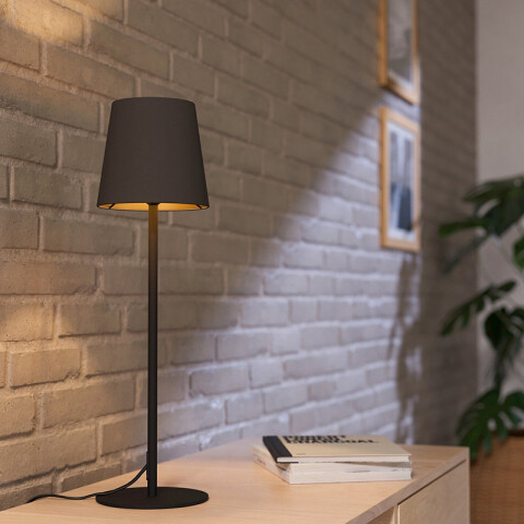 Lámpara de mesa E14 acero negro y pant tela marrón EG6024