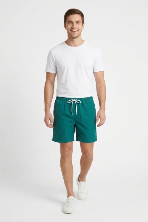 Short de baño liso VERDE PETROLEO