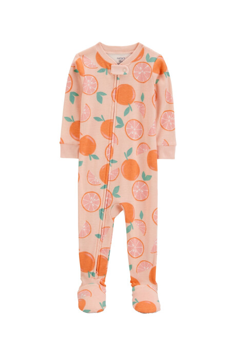 Pijama una pieza de algodón, con pie, anaranjado, diseño naranjas. Talles 12-24M Pijama una pieza de algodón, con pie, anaranjado, diseño naranjas. Talles 12-24M