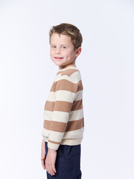 Buzo tejido rayas Beige Y Ecru