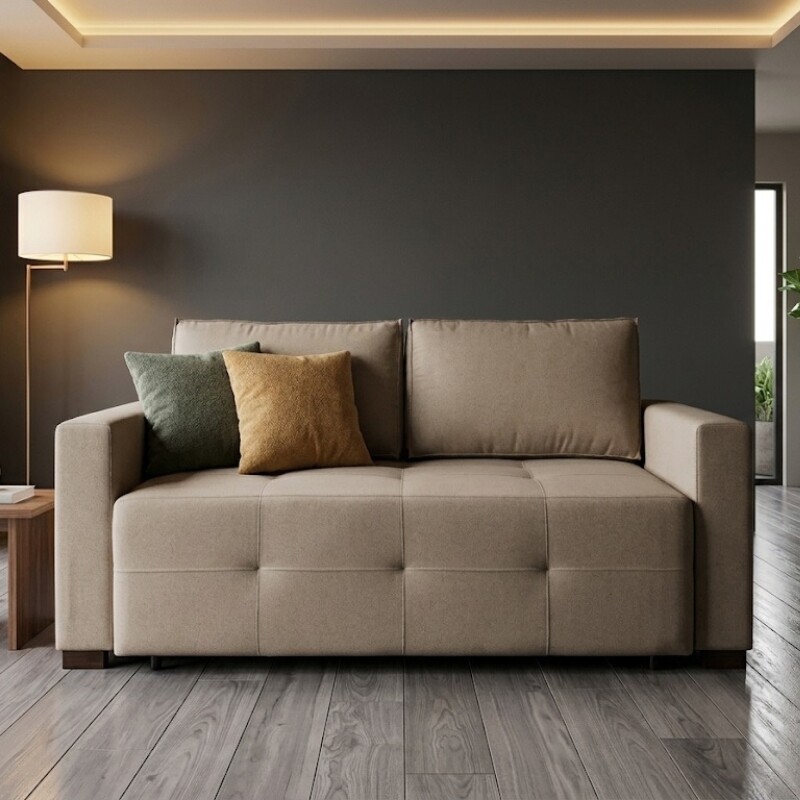 Sofá Cama Torres Reclinable 1.80m | Eucalipto Certificado CARB | Cama 1.90x1.40m Beige oscuro