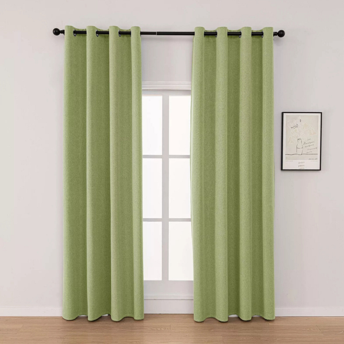 Cortina 2 Paños 140 X 220 Cm Textura Lino Blackout - Verde 