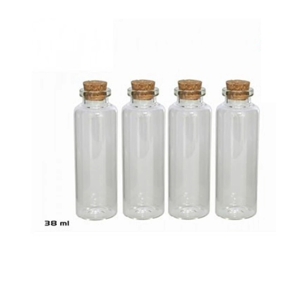 Set 4 Botellitas Transparentes con Corcho 32 ml SET BOTELLA X4 TRANS. T/CORCHO 32ML