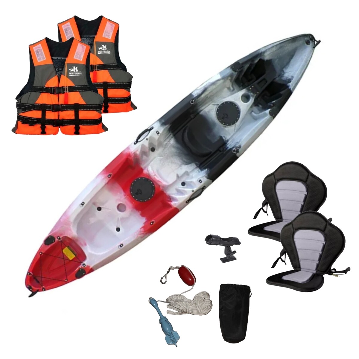 Kayak triplo 2 adultos + 1 niño con sillín - Rojo negro 