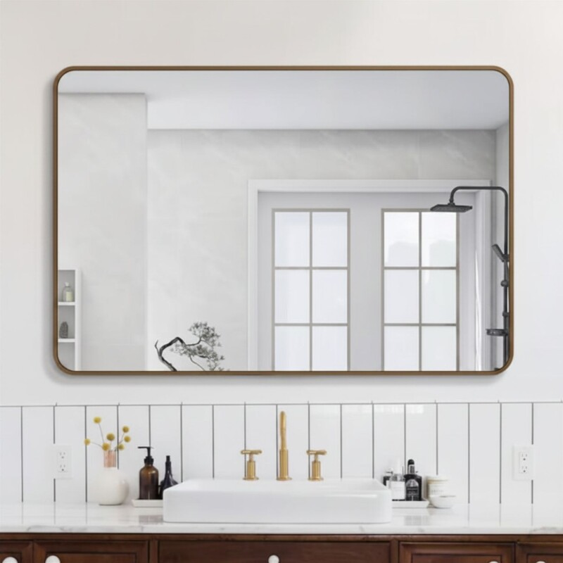 Espejo Horizontal Lumax 120x70 Cm Para Baño Marco Desempañador Con Luz LED Dorado