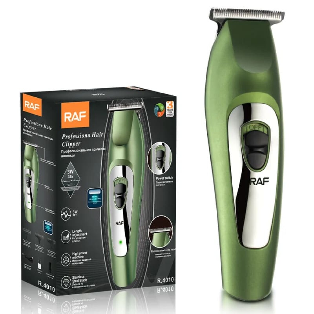 Máquina Corta Pelo Afeitadora Eléctrica Profesional Recargable con Cuchilla de Acero Inoxidable - Verde - RAF - R4010 
