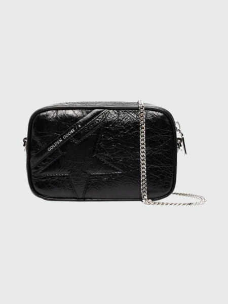 Golden Goose-Cartera de cuero, Star bag mini Negro
