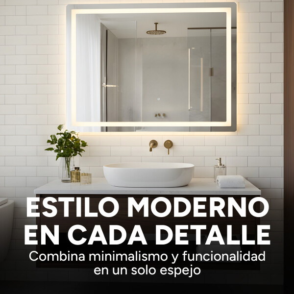 Espejo Rectangular Baño Táctil 3 Modos Retroiluminado 90X70 Rectangular