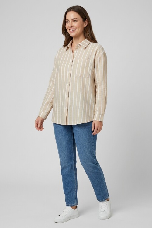 Camisa m/l rayada BEIGE