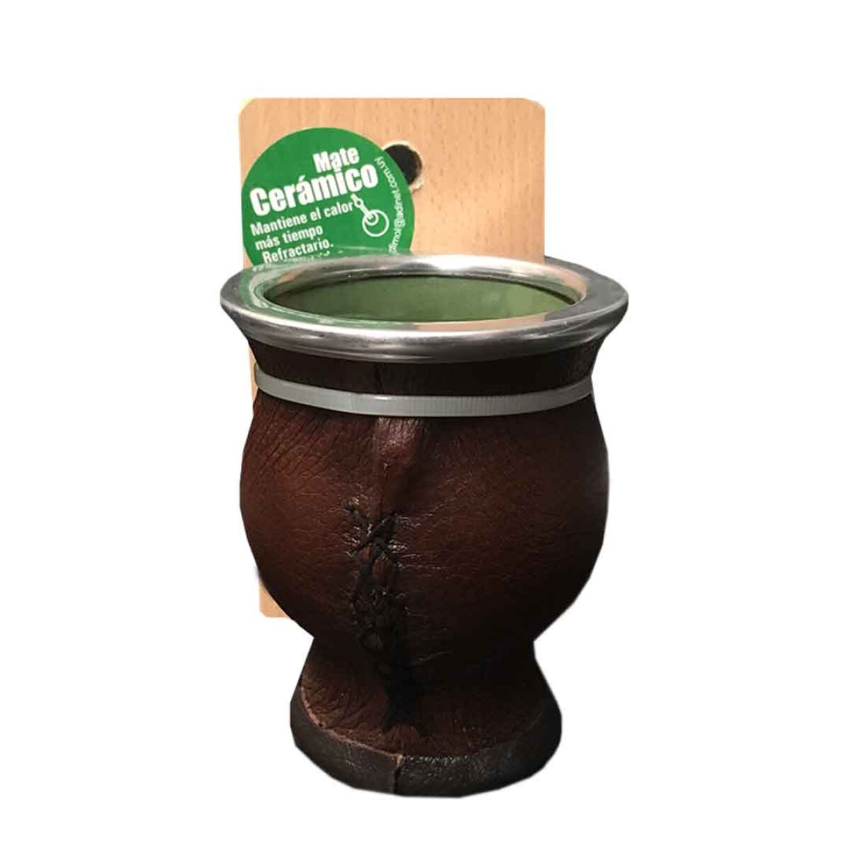 Mate de ceramica forrado en cuerina con luz 10cm - 001 