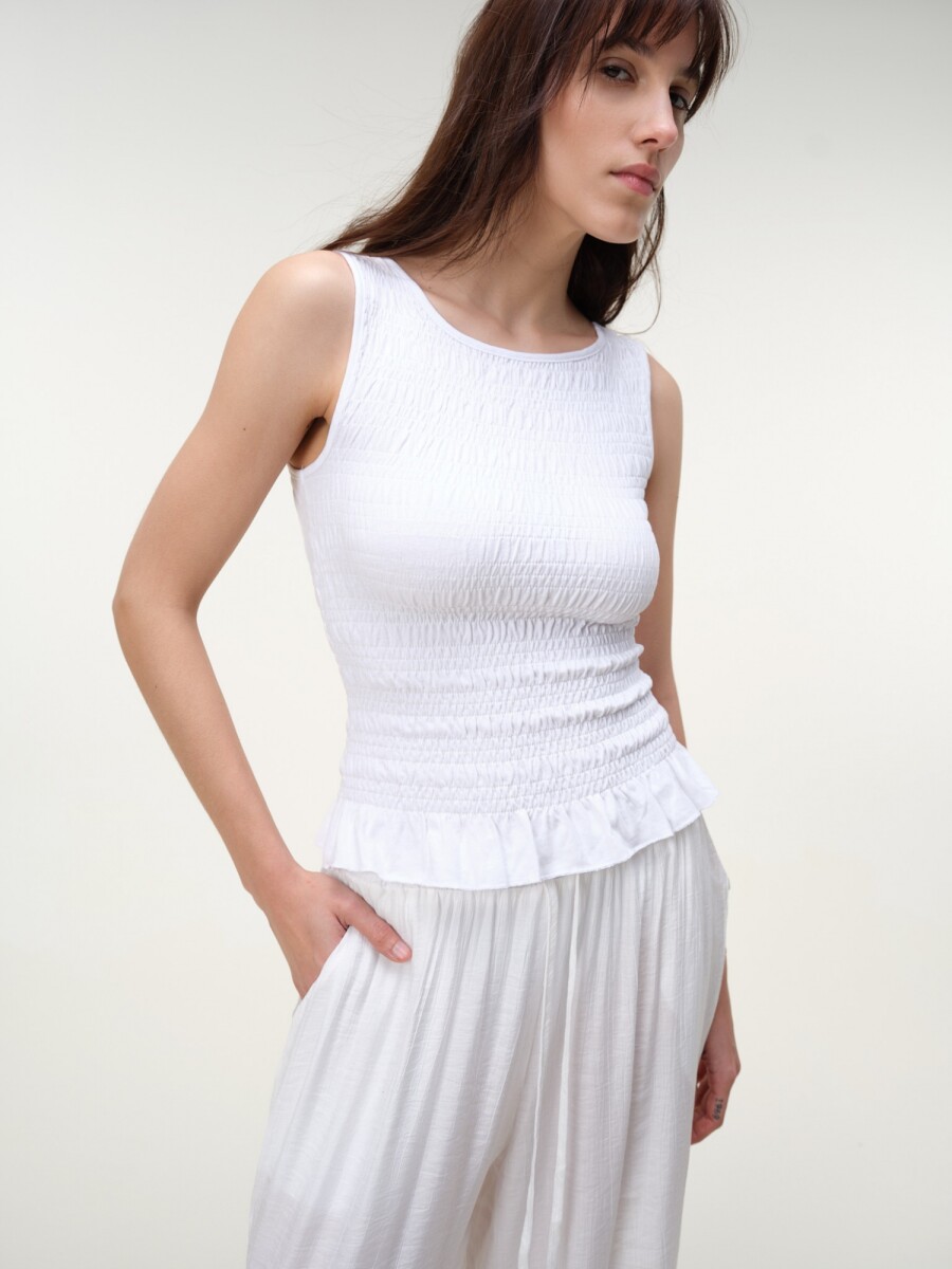 Musculosa Fruncida Algodón - Blanco 
