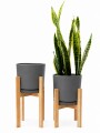 MACETA CERAMICA GRANDE CON SOPORTE ALTO GRIS OSCURO
