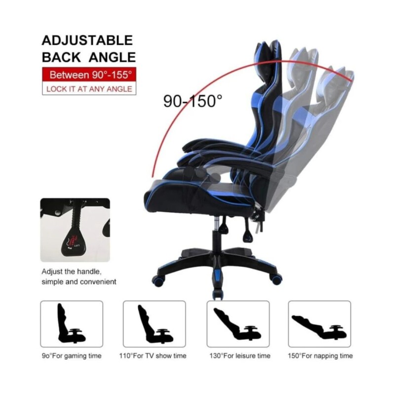 Silla Gamer Ergonomica Reclinable PU Negro/Azul Silla Gamer Ergonomica Reclinable PU Negro/Azul