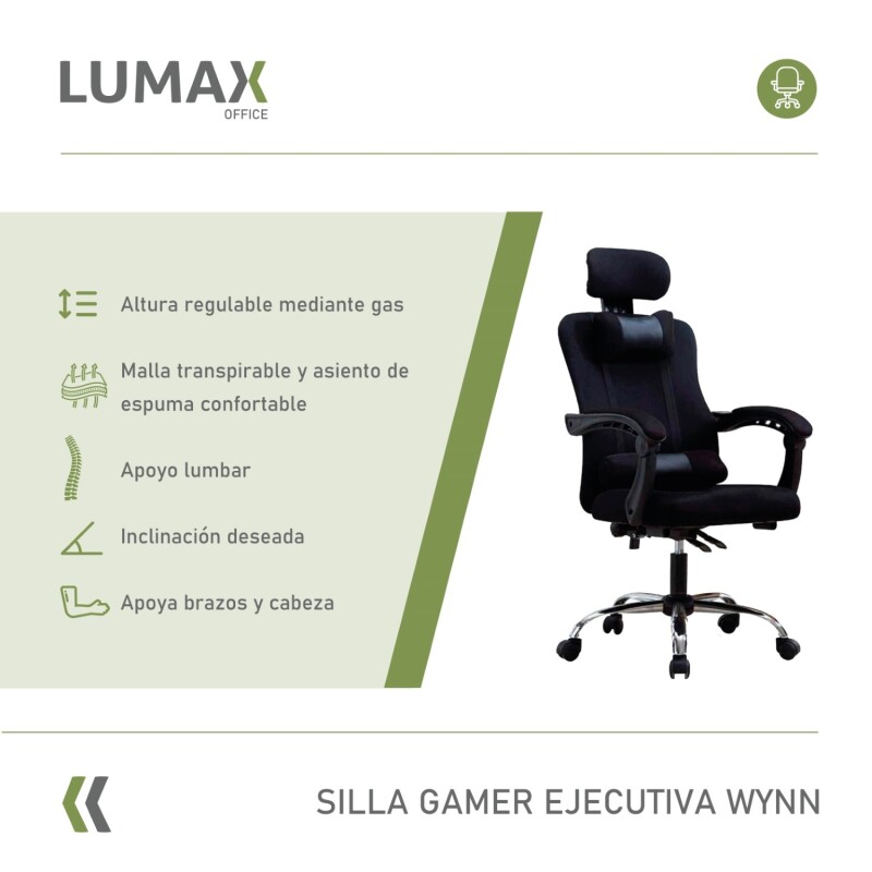 Silla Ejecutiva Lumax Wynn Ergonómica Con Asiento Respaldo Y Reposabrazos Acolchados Negro