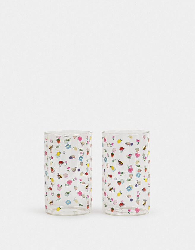 Artículos cocina Set De 2 Vasos De Vidrio Con Sorbete - Combinacion Multicolor