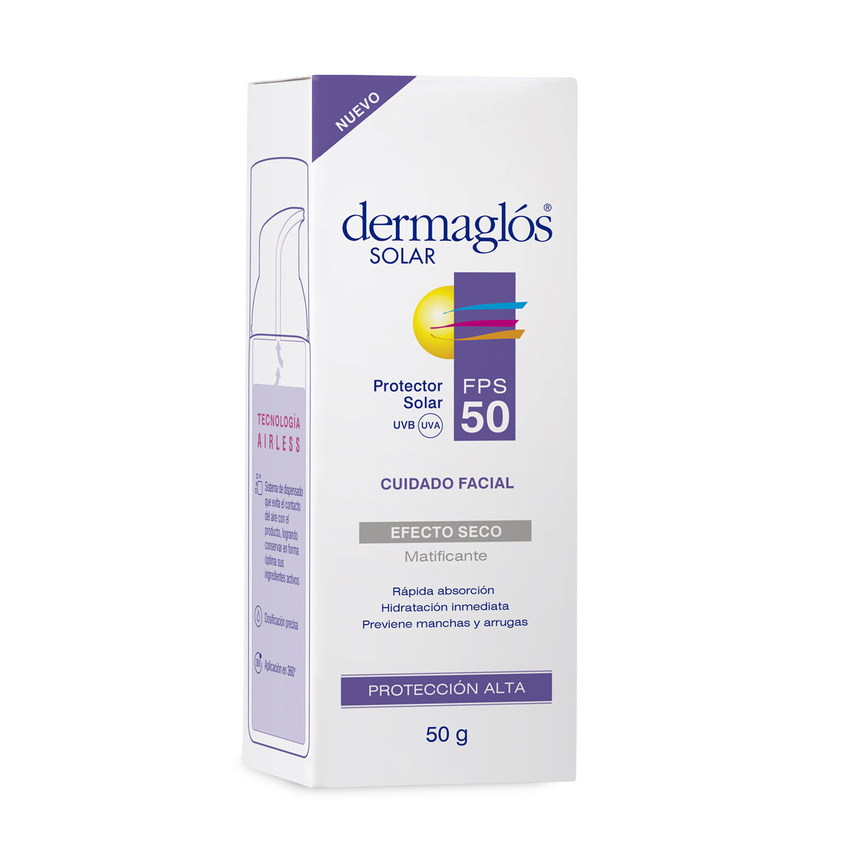 Protector Solar Facial FPS 50 Efecto Seco 50 g – Dermaglós 