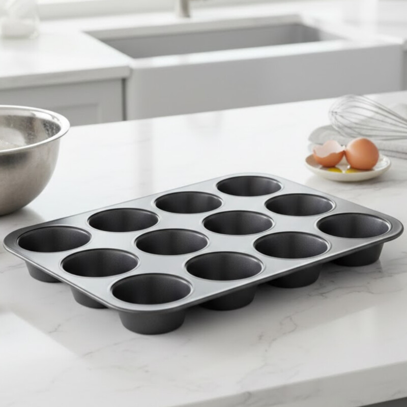 Set x12 molde muffin antiadherente 35x26,5X3 cm GRIS OSCURO