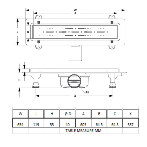 Desague 60Cm De Acero Inoxidable Pulido Anti Olor Con Membrana 000
