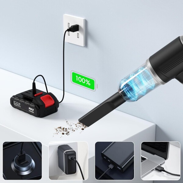 Aspiradora Inalambrica Recargable Portatil 3 en 1 Sopladora Variante Color Negro