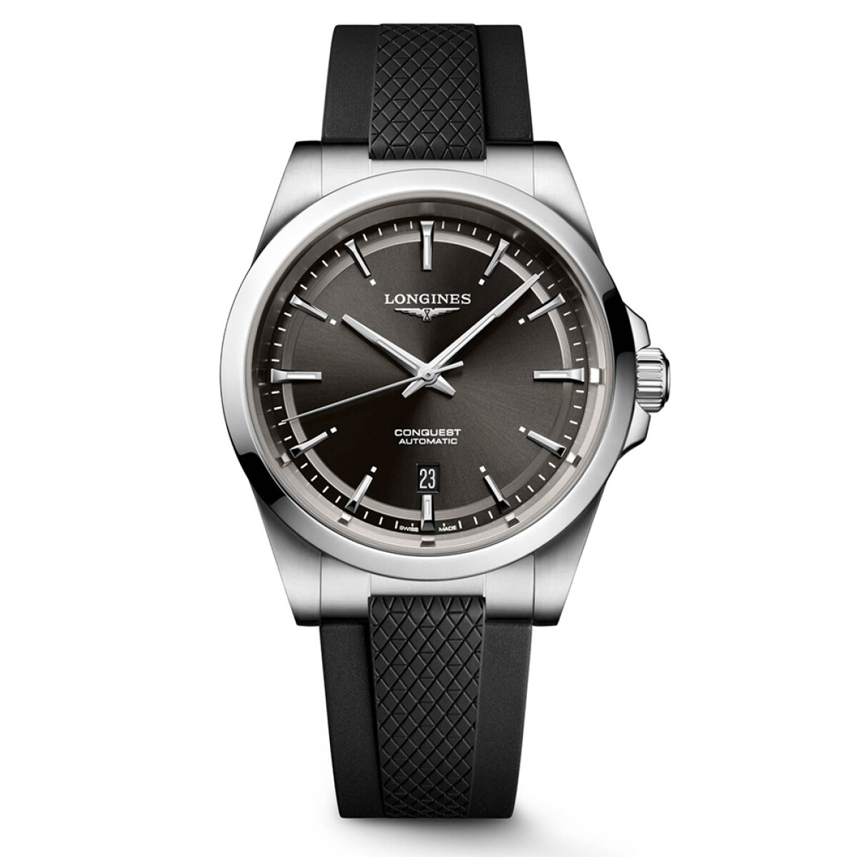 Reloj LONGINES Conquest automático 41mm con esfera negra y correa de caucho 