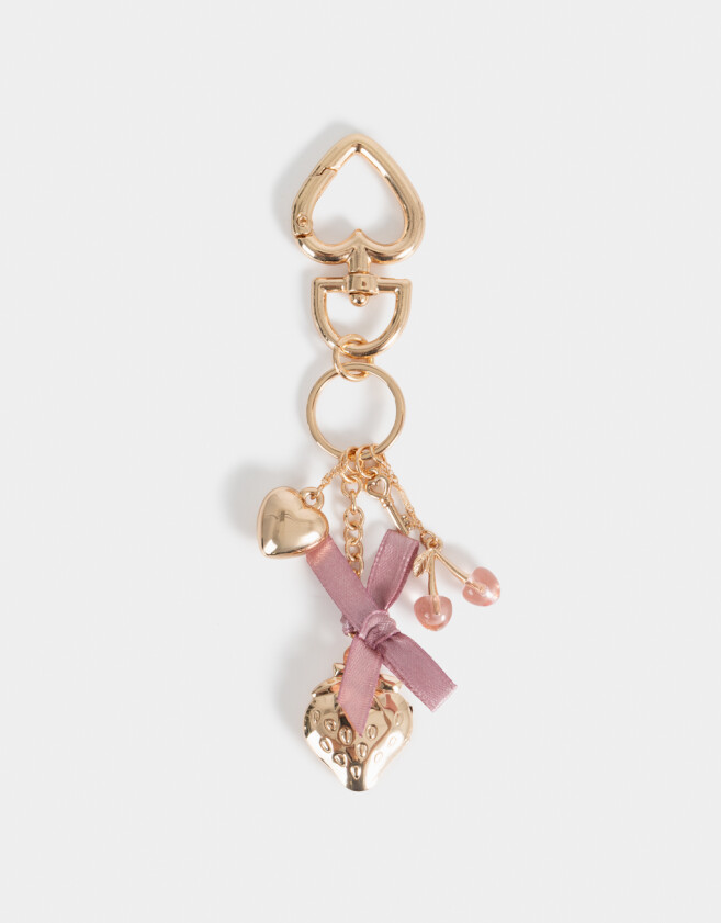 Llavero Metal Llavero Y Charm De Moño Con Dijes - Dorado